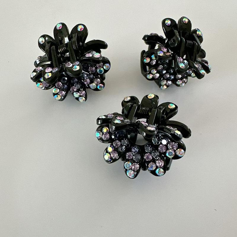 

Women Headwear Gifts Hair Accessory 3Pcs Mini Flowers Diamonds Half Tied Hair Clips High End Back of Head Bun Hair Claw Clip