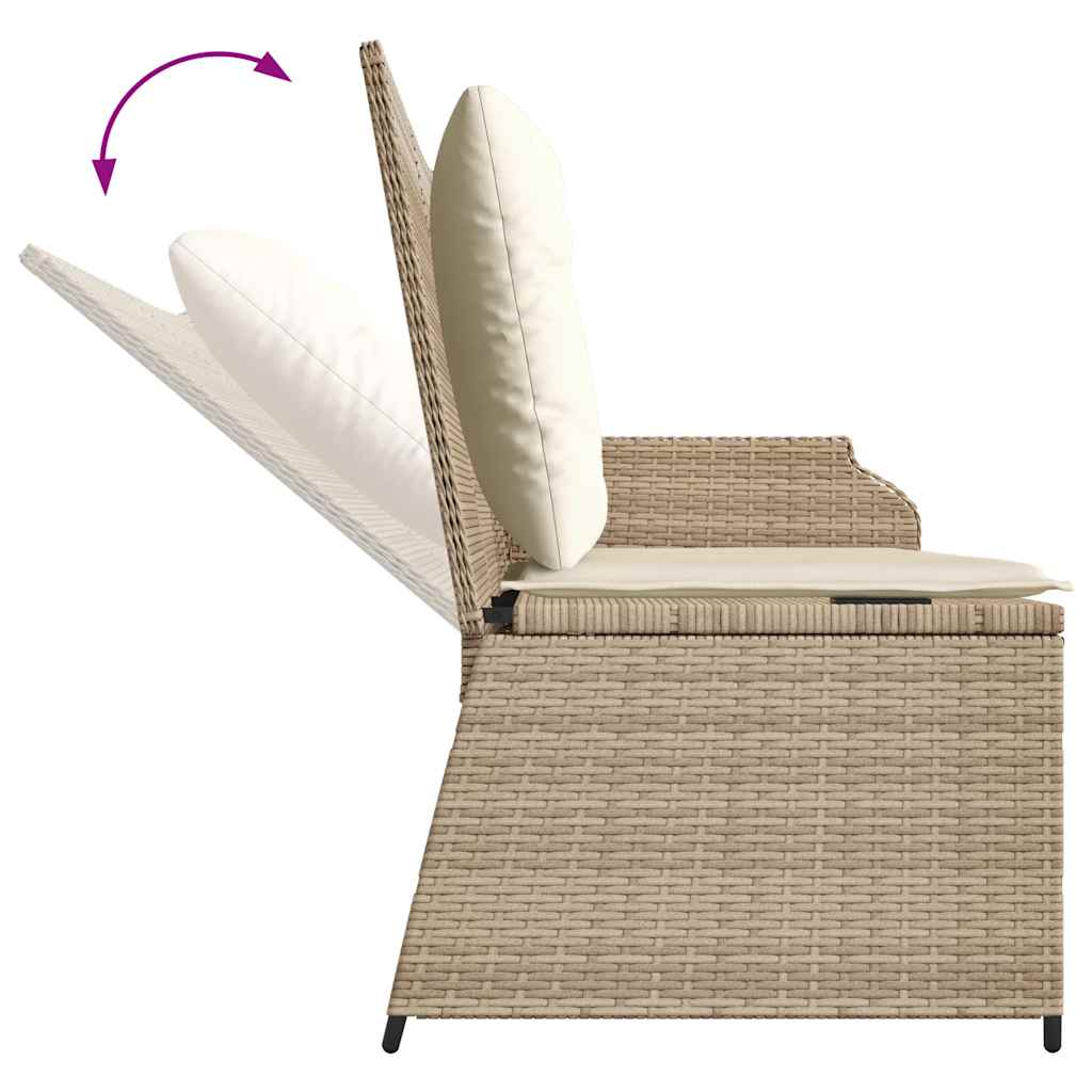 Vidaxl Folding Garden Bench With Cushions, Beige, Poly Rattan