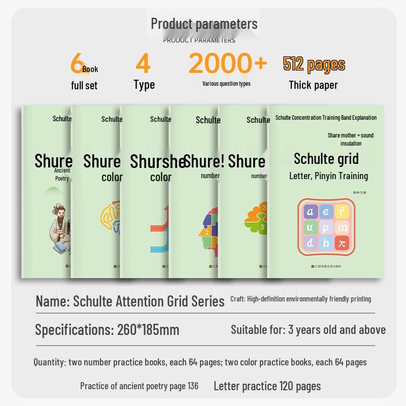 Schulte Grid Training Book: Enhance Focus with Numbers, Colors, Pinyin, and Letters for Kids