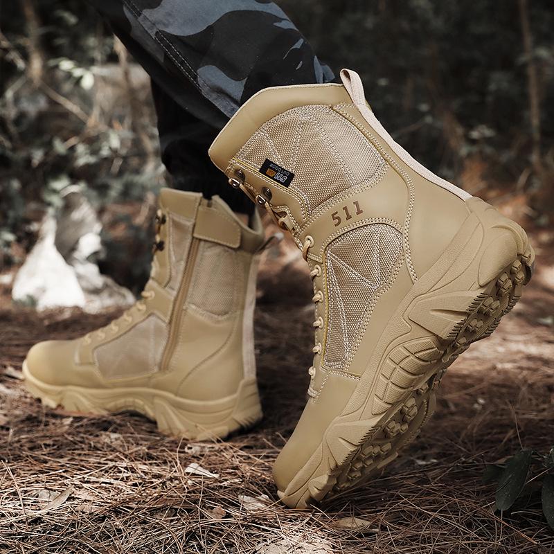 Fashion Men Tactical Boots Fashion High-Top Training Boots Outdoor Non-Slip Men Hiking Boots Desert Ankle Boot Lace-up Work Safety Shoes