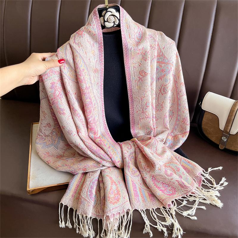Bohemian Autumn Paisley Cashmere Shawl for Women Jacquard Pashmina Warm Winter Scarves Print Design Lady Foulard Stoles Scarf