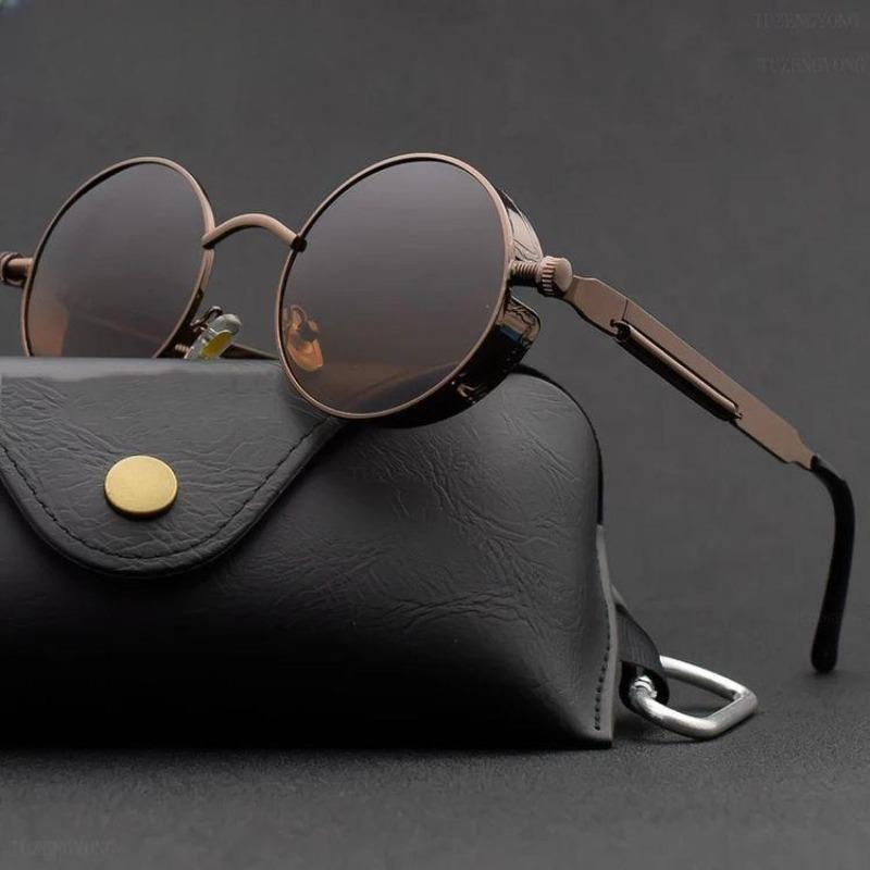 1PCS Metal Steampunk Sunglasses Men Women Fashion Round Glasses Brand Designer Vintage Sun Glasses High Quality Oculos De Sol