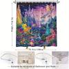 YXFantasy Art Duschvorhang - Biolumineszenter Wald mit fliegenden Drachen, Lebendiger Digitaldruck, Polyester, Mystische Badezimmer-Deko