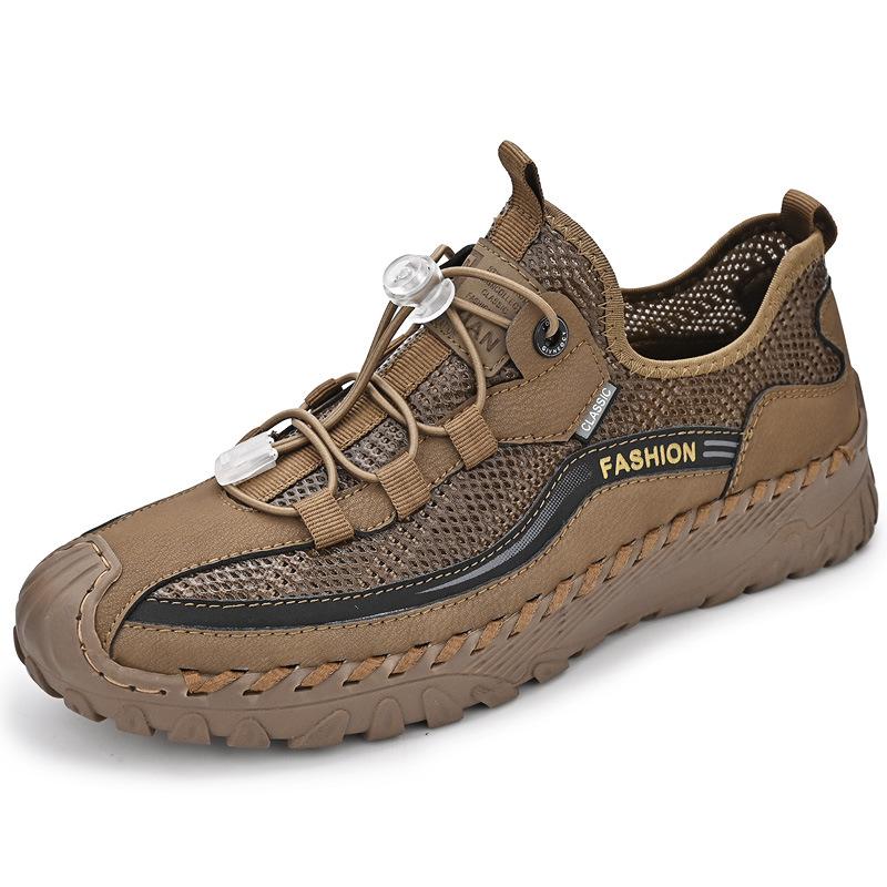

Повседневная мужская обувь 2025 новая летняя дышащая сетчатая обувь мягкая подошва на одном педале легкая нескользящая сумка голова спортивная мужская обувь Leather shoe size (one size larger than sneakers) хаки