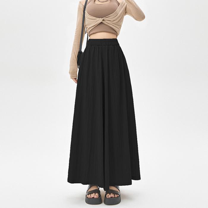 Women's Black High Waist Ice Silk Wide-Leg Skirt Pants