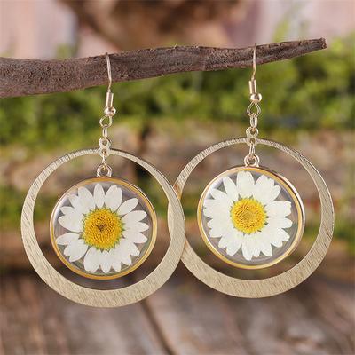 1Pair Creative White Daisy Pressed Studs Earring Boho Style Pressed Flower Earrings Vintage  Ear Jewelry Party Gift