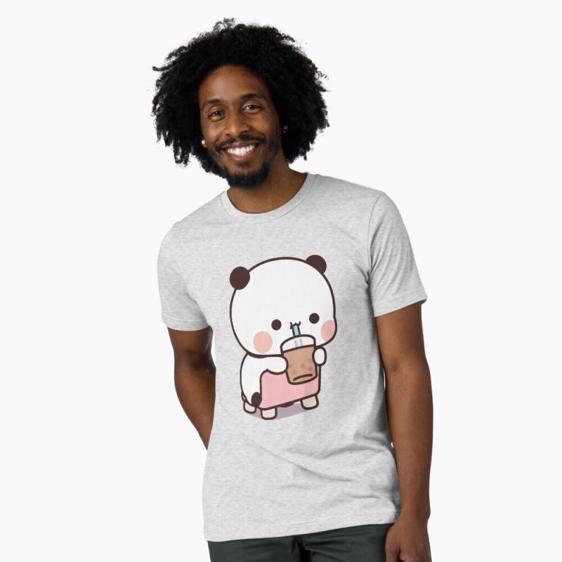 Bubu enjoying her boba Gift t shirt kawaii Panda Bear Cartoon Graphic tee Cute Y2K Clothes 100 cotton All size Tee S6XL S