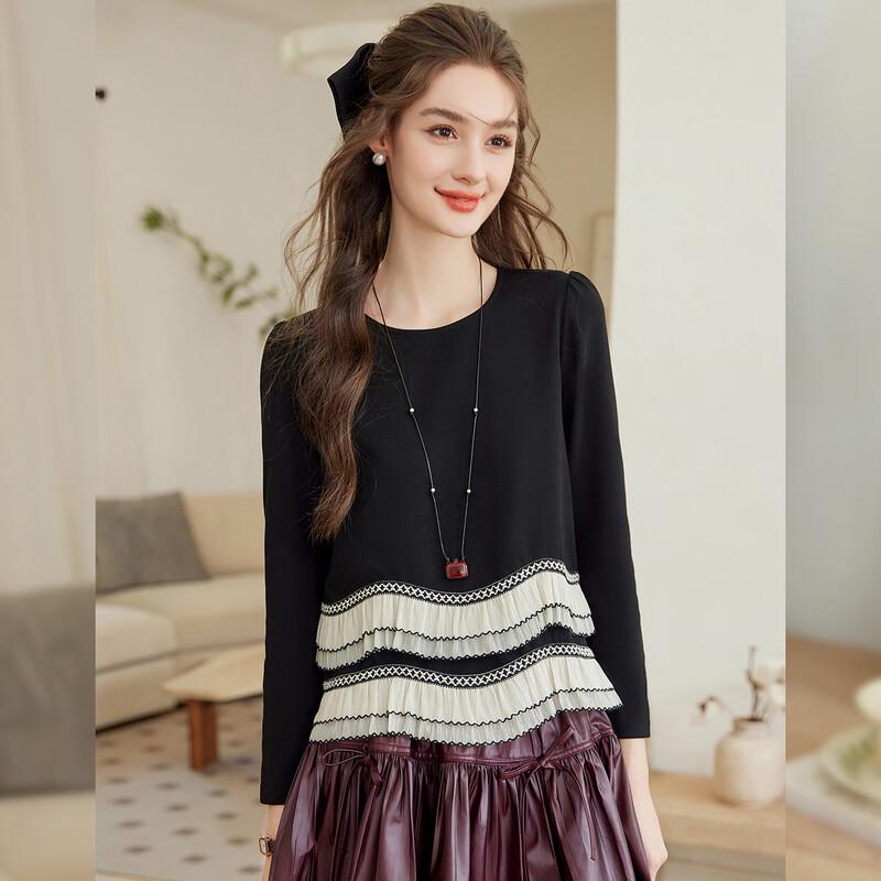 Bailuyu Women s Elegant Contrast Patchwork Long-Sleeve T-Shirt L