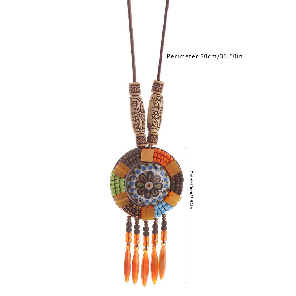 Ethnic Style Vintage Leather Necklace Long Fashion Bohemian Sweater Chain Fashion Clothing Accessories