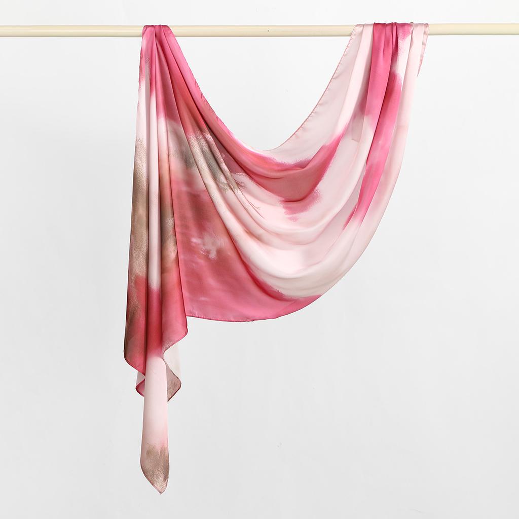 New Shimmer Satin Silk Hijab For Muslim Women Long Scarf Watercolor Print Headscarf Foulard Islam Head Cover Shawl Wrap Bandana