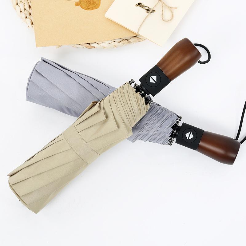 Ten-bone Windproof Umbrella Three-fold Automatic Umbrella Folding Umbrella Men's Solid Wood Retro Gentleman Umbrella