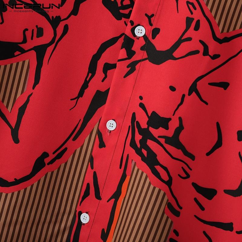 INCERUN 2PCS Men Two Pieces Striped Print Long Sleeve Buttons Shirts Short Pants Casual Sets