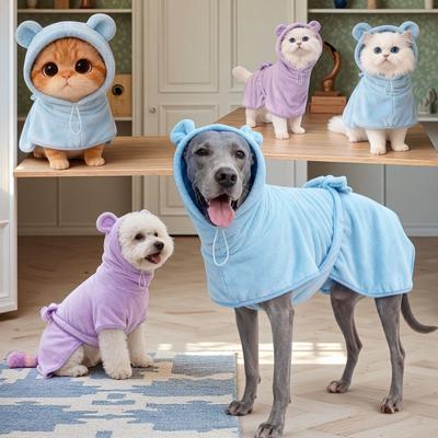 Pet Bathrobe Strong Absorbent Dog Bathrobe Size Medium Large Dog Bear Shape Coral Fleece Soft Warm Bathrobe