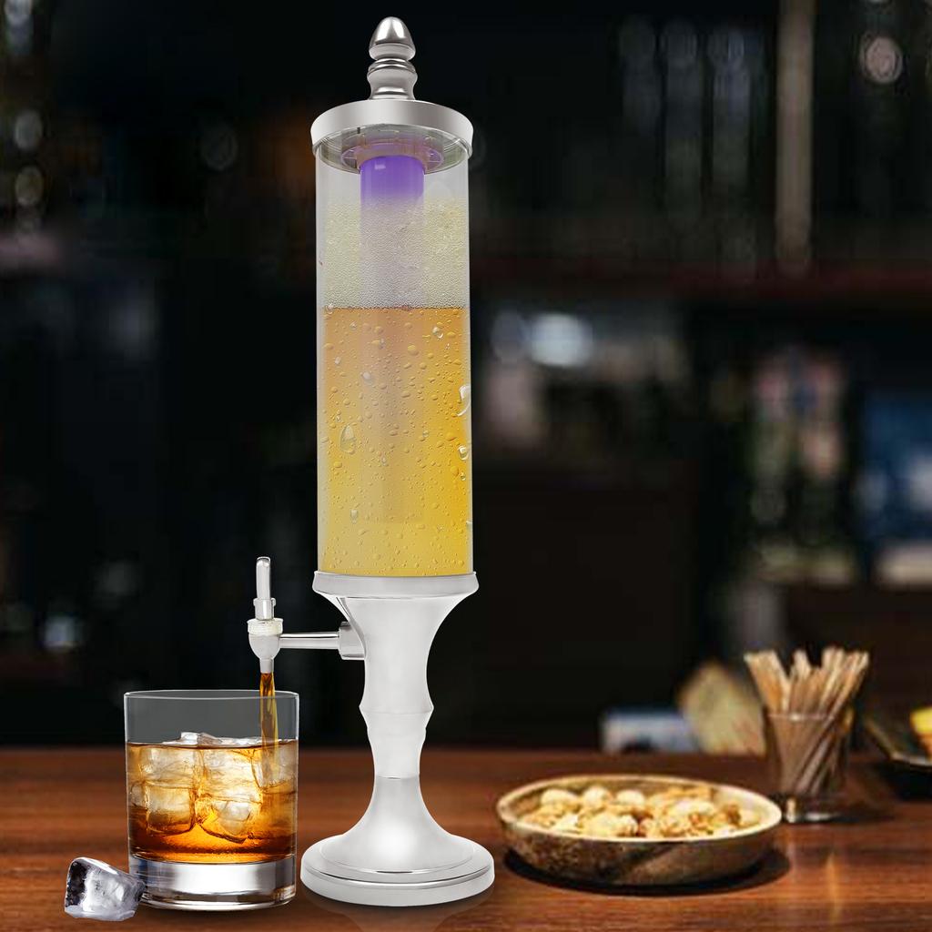 Sparkling Drink Dispenser with LED Light and Ice Core, 3L Beverage Tower with Tap, Chilling Tube for Cocktail Margarita Mimosa