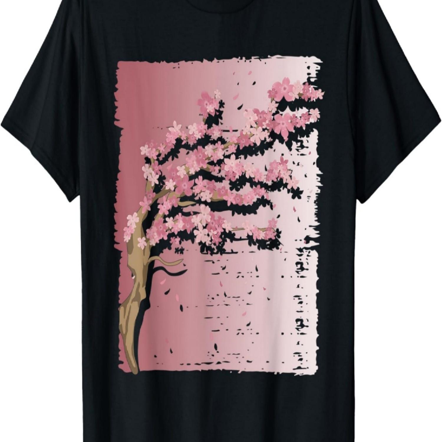 Япония Цветочная Сакура Розовый Цветок Цветение Вишни Футболка(2) S чёрный