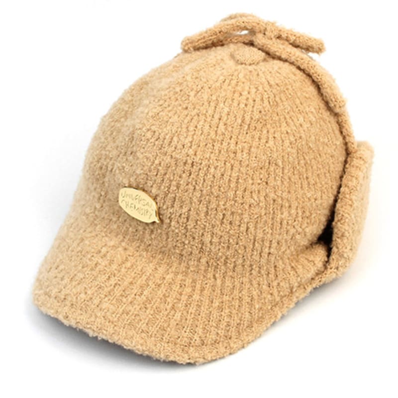 Universal chemistry knit beige earflap cap balaclava
