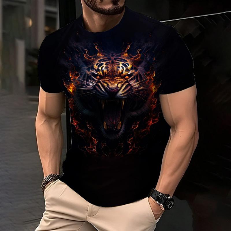 Trendy Lion Graphic Print Short Sleeve Clothing 2026 Summer O-Neck Animal 3D Printed