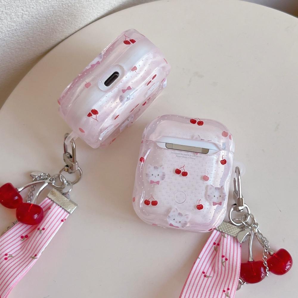 Girl wind cherry kitten for apple AirPods pro3 pro1 generation 2 generation protective case appleAirPods 4 1/2/3 generation bluetooth headset case