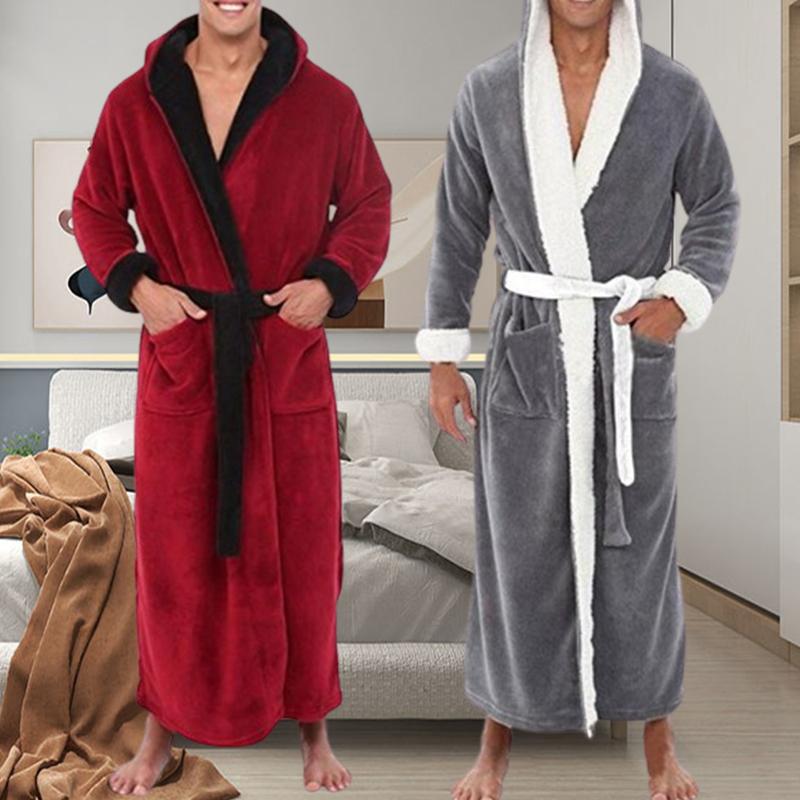 

Мужской зимний удлиненный плюшевый халат-шаль Домашняя одежда Халат с длинным рукавом Пальто Банный халат Пеньюар мужской Фланелевый халат