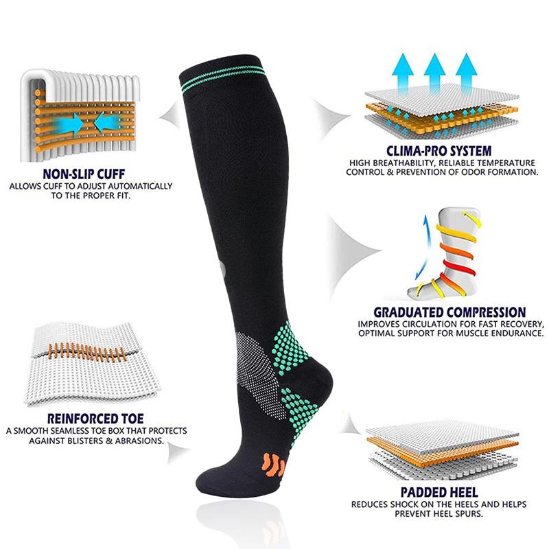 1Pair Compression Socks Non-slip Calf Support Brace All-Season Use Women for Sports Knee High for Running Cycling Football