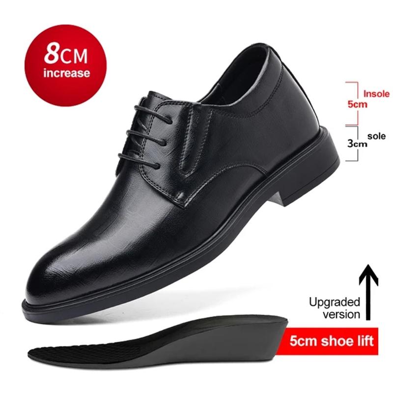 Fashion 3/6/8 CM Elevator Shoes Men Dress Shoes Black Soft Leather Men Heighten Formal Shoes Casual Business Men Oxfords Suit Shoes