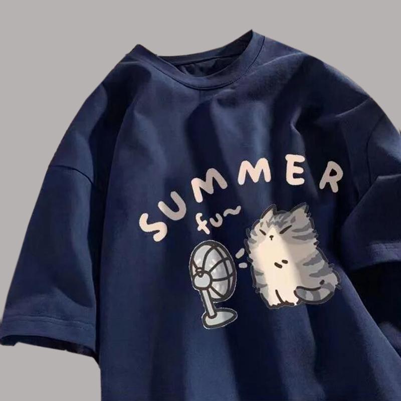 

Хлопчатобумажная женская футболка, свободные летние топы с короткими рукавами и половиной рукавов Design Sense 3XL тёмно-синий