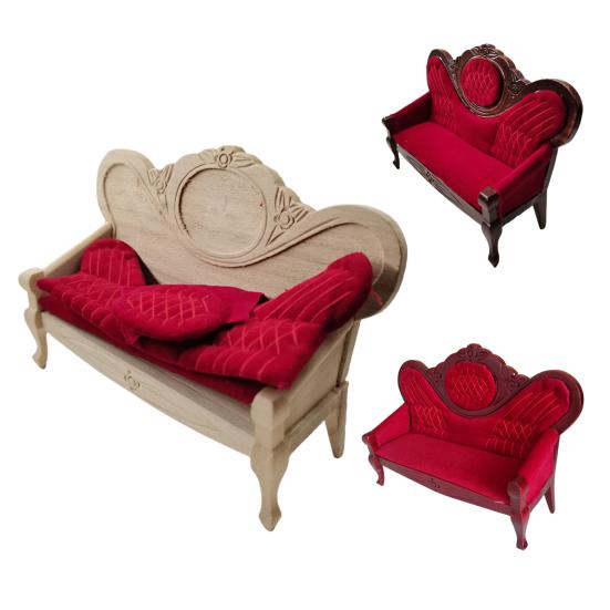 Mini Sofa Nostalgic No Burr Eco-friendly 0.05 Dollhouse Miniature Sofa for Girl