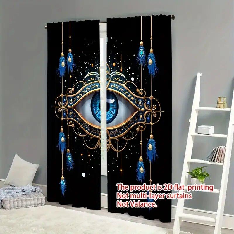 Evil Eye Nazar Amulet Style Pole Bag Curtains Bedroom Kitchen Decoration Home Living Room Curtain Set Of 2 Made Polyester Washable Area Ready