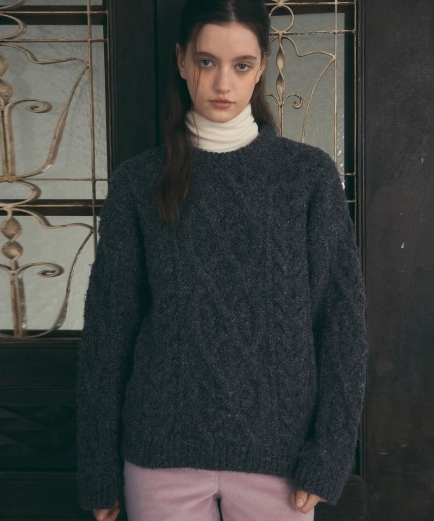 Aueonoseuteljia Homely Cable Knit_Charcoal(O25-Kn28)