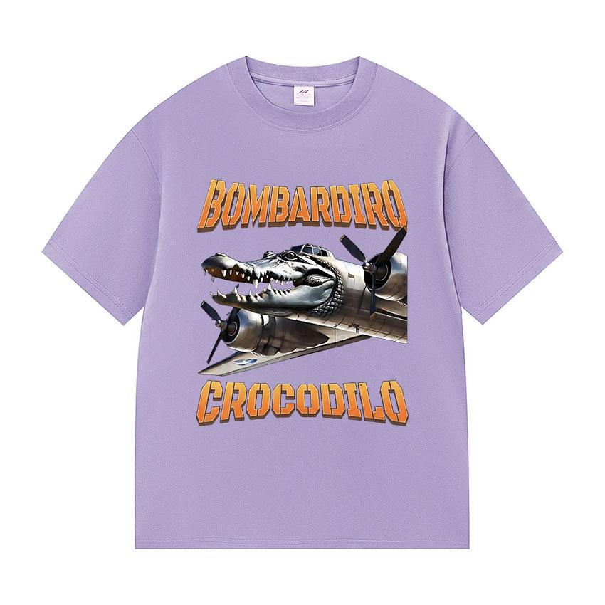 Bombardino Crocodile Funny Meme Plane Bomber print TShirt Men fashion O-Neck short sleeve t shirt Unisex summer pure cotton Tees