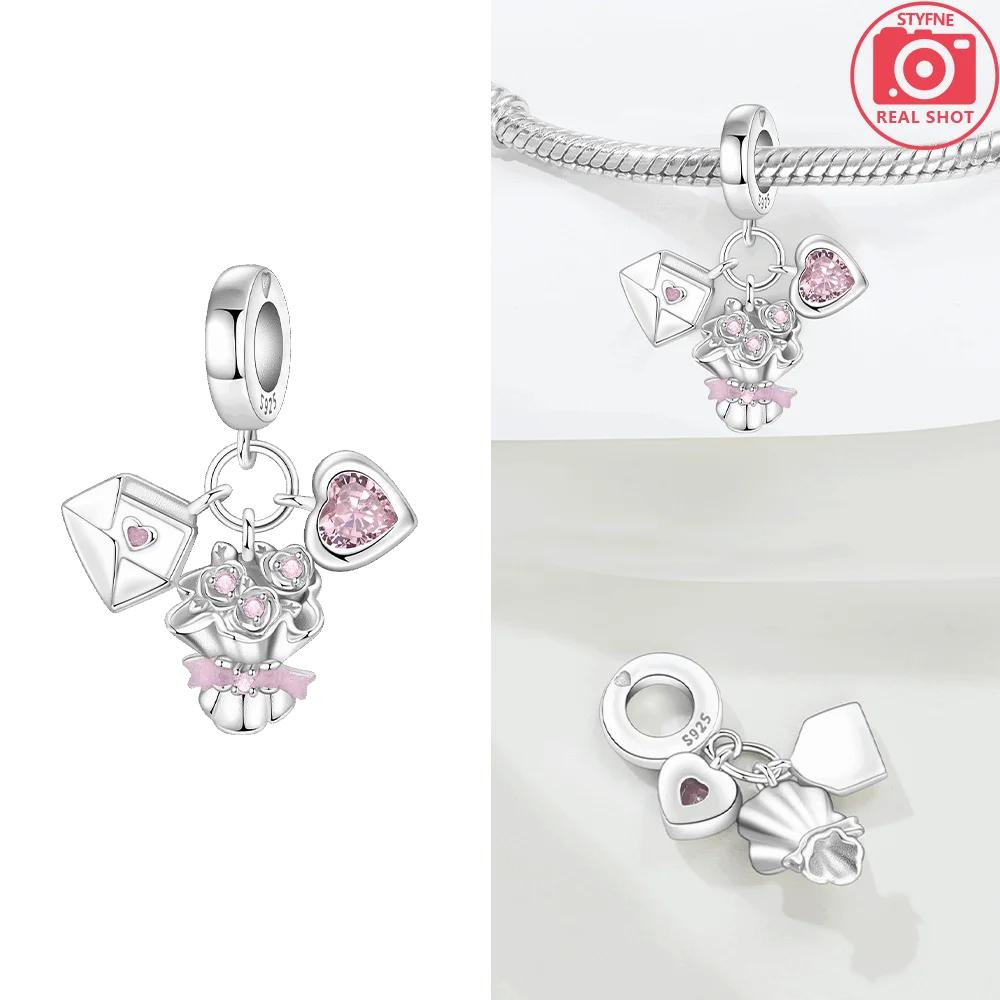 Copper Charms Original Pink Heart Purple Star Envelope Blue Sequins Beads Fit Bracelet Jewelry Diy Lady'S Gift Accessory