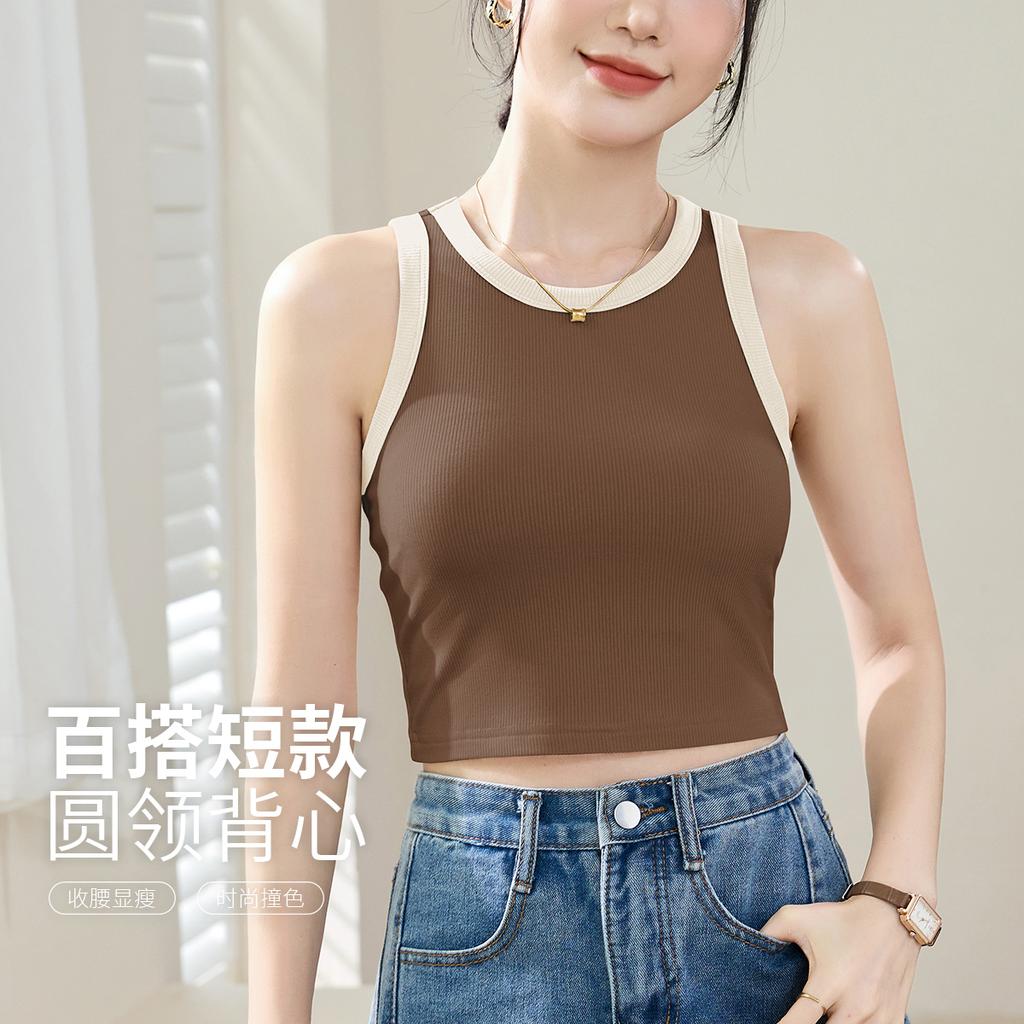26 Xia Xin color blocked short cross vest women's sleeveless top bottom shirt can be worn outside basic style daily casual