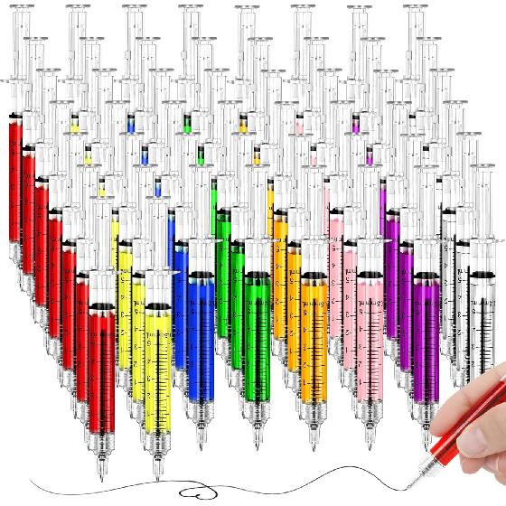 24Pcs Syringe Pen, Multi-Color Retractable Fun Nurses Week Gifts Bulk, Black Ink Novelty Pens Set, Nurse Accessories for Work and Nursing School