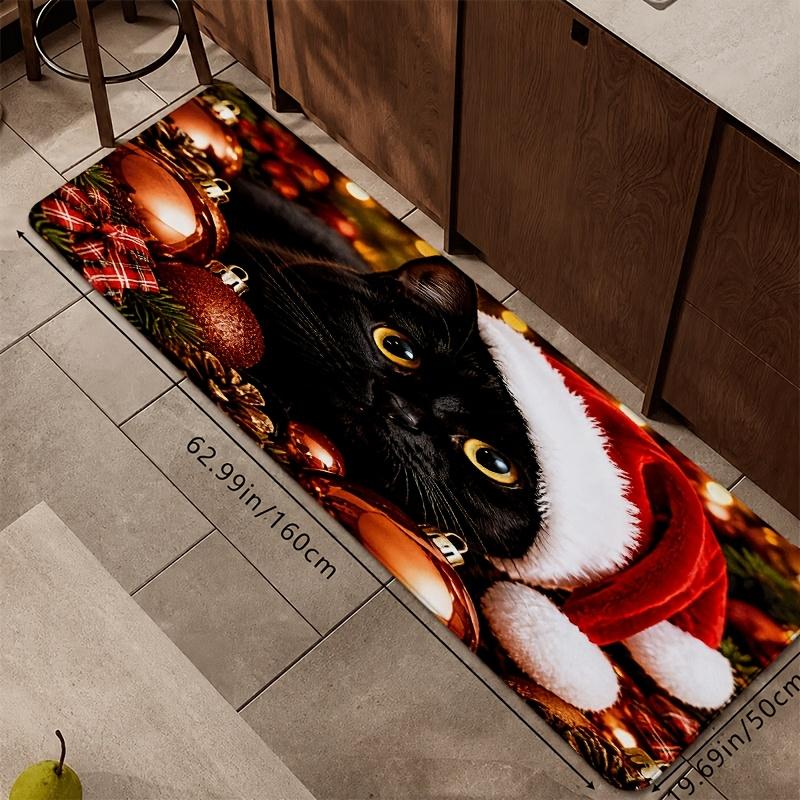 1Pcs Anti Fatigue Kitchen Rugs, Handmade Flannel Cat Print Waterproof Non-Slip Thick Cushioned Mat Comfort Standing Mat