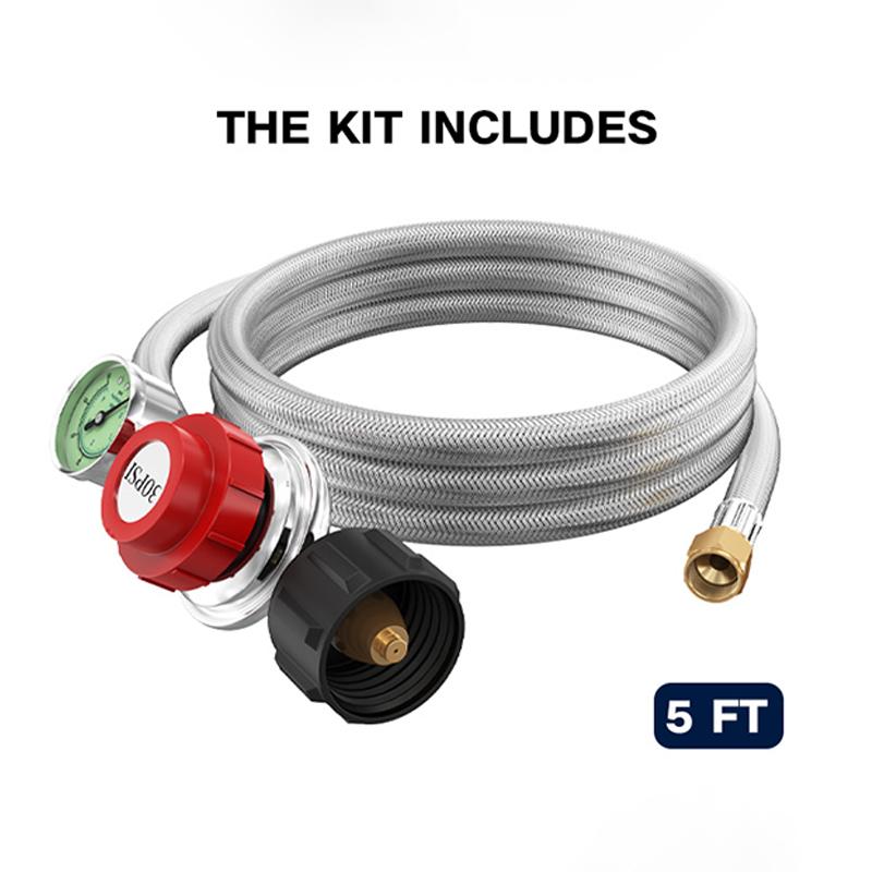 5Ft 0-30 Psi vysokotlaký nastavitelný regulátor propanu s manometrem z nerezové opletené hadice