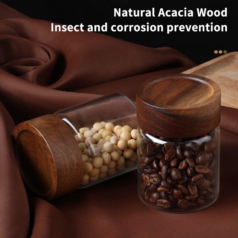Mini Wood Lid Coffee Beans Storage Container Tube Kitchen Sealed Can Tea Spice Jars Single Dose Espresso Accessory Coffeware