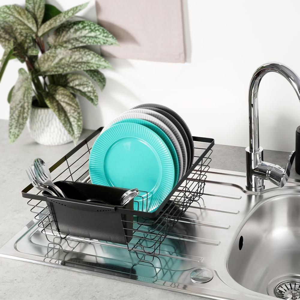 Dish Drainer for Plates, Cutlery, Cups, Metal Black Dish Drainer