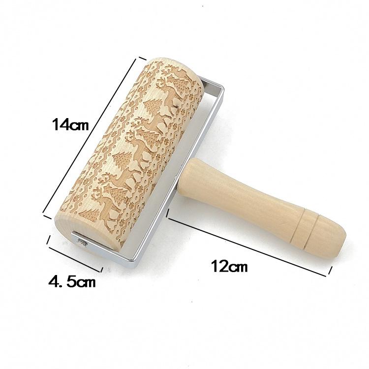 Popular Reindeer Print Laser-Engraved Wooden Rolling Pin for Christmas Cookie Baking