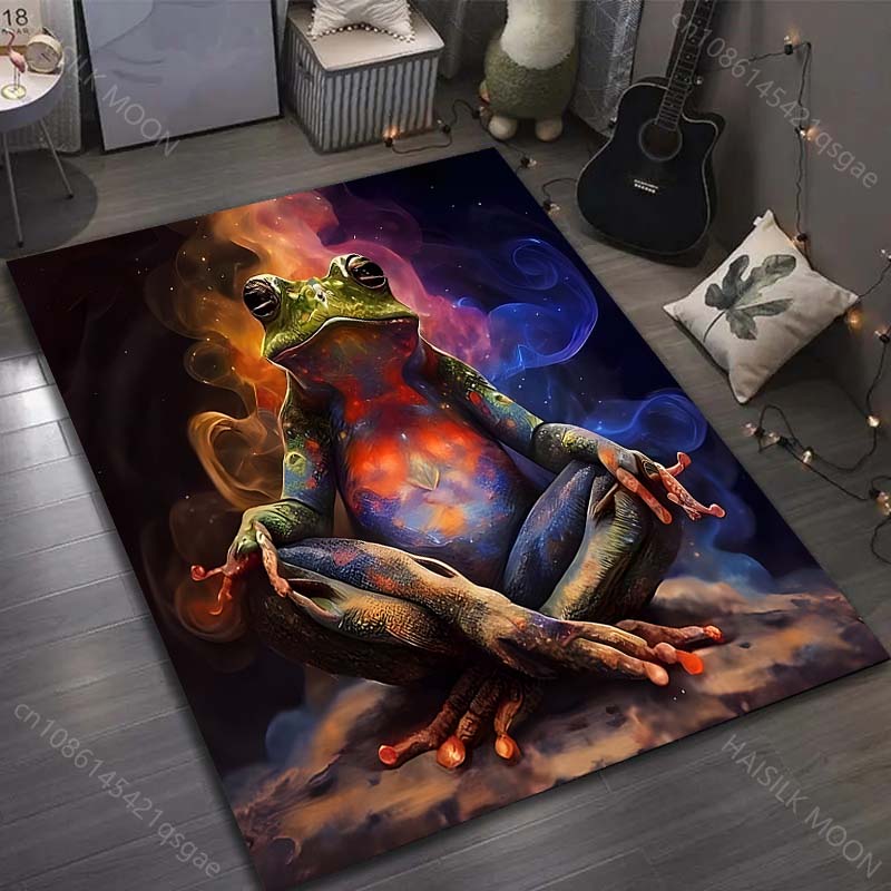Mushroom and Frog Meditation Print Carpet for Living Room Bedroom Sofa Doormat Decor Area Rugs Non-slip Floor Mat Large Size