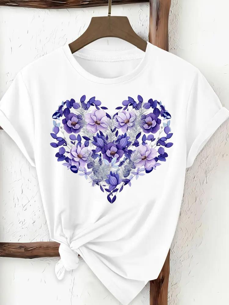 (Asian Size) trend lovely flower style Print Female Clothing T Shirt Woman Women Fashion Tee Top Short Sleeve Graphic T-shirts