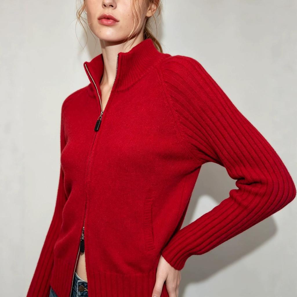 Women's Slim Fit Knitted Cardigan Sweaters Zip Up Long Sleeve Sweater Cardigans Casual Cozy Fall Knit Stand Collar Sweater Jackets Outwear for Women