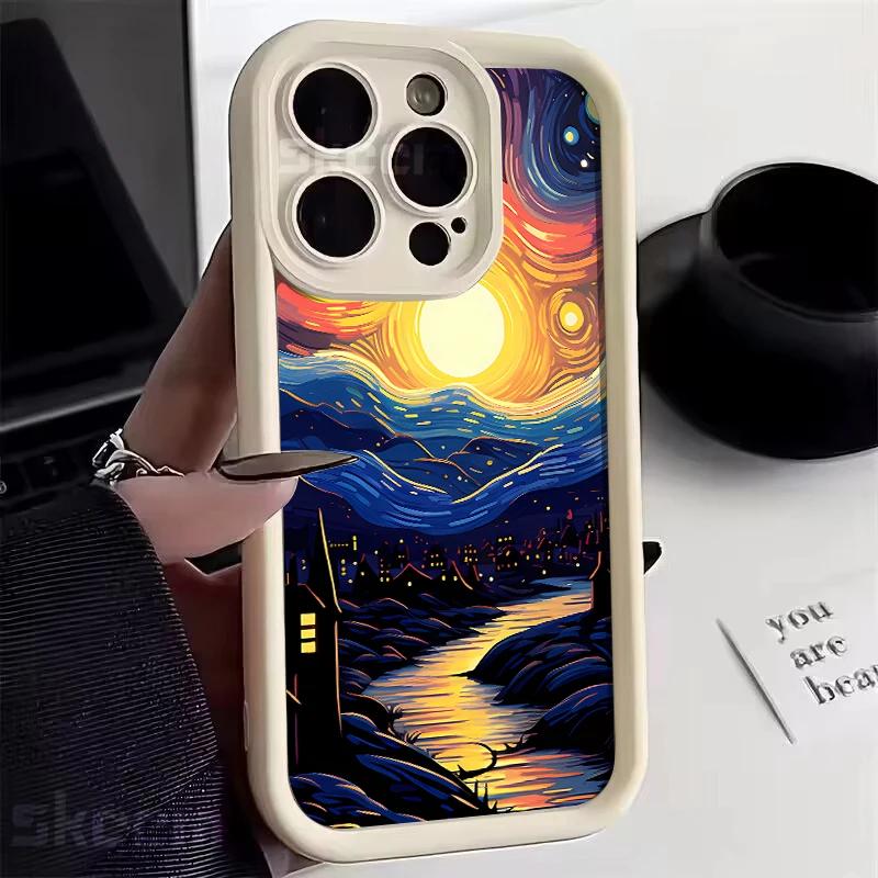 VanGogh Oil Painting Starry Sky Phone Case For iPhone 16 Pro Max 15 14 13 12 11 Pro Max XS X XR 7 8 Plus Shockproof Cover