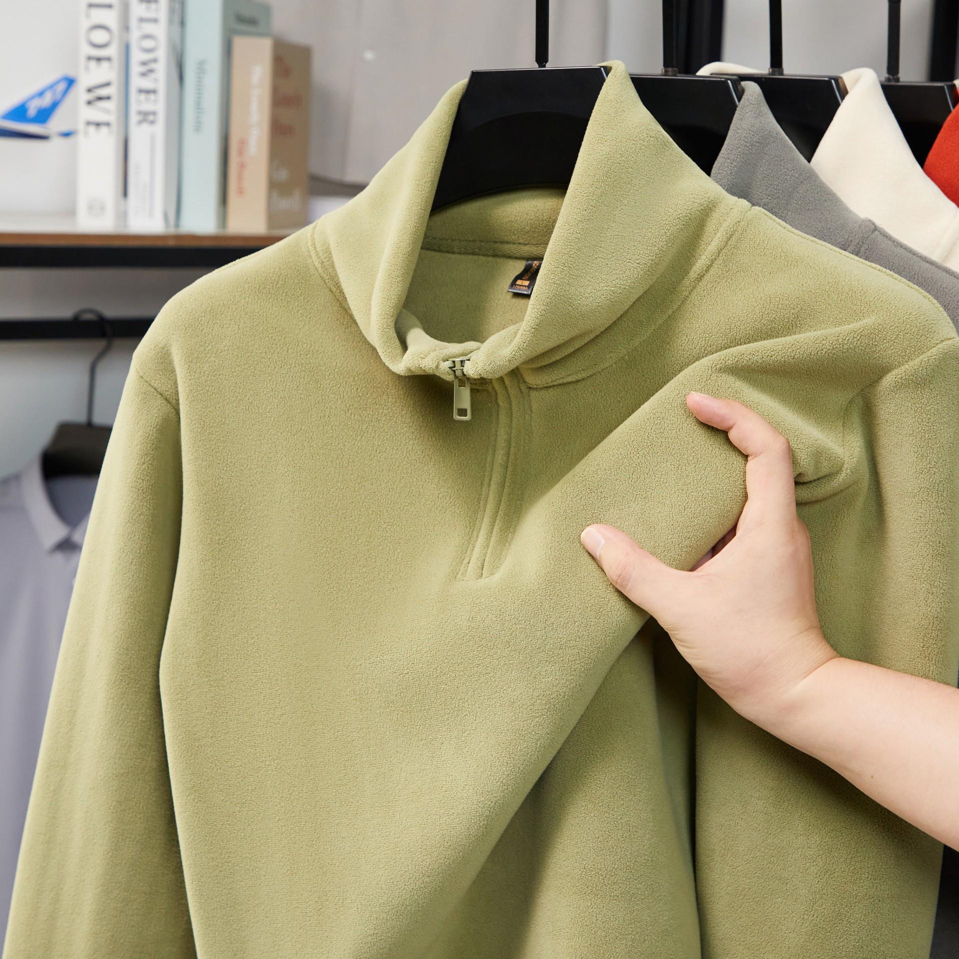 Мужская толстовка из крупнозернистого флиса, утепленная, с длинным рукавом, на молнии-полумолнии, с воротником-стойкой, осенне-зимняя. M зелёный/авокадо