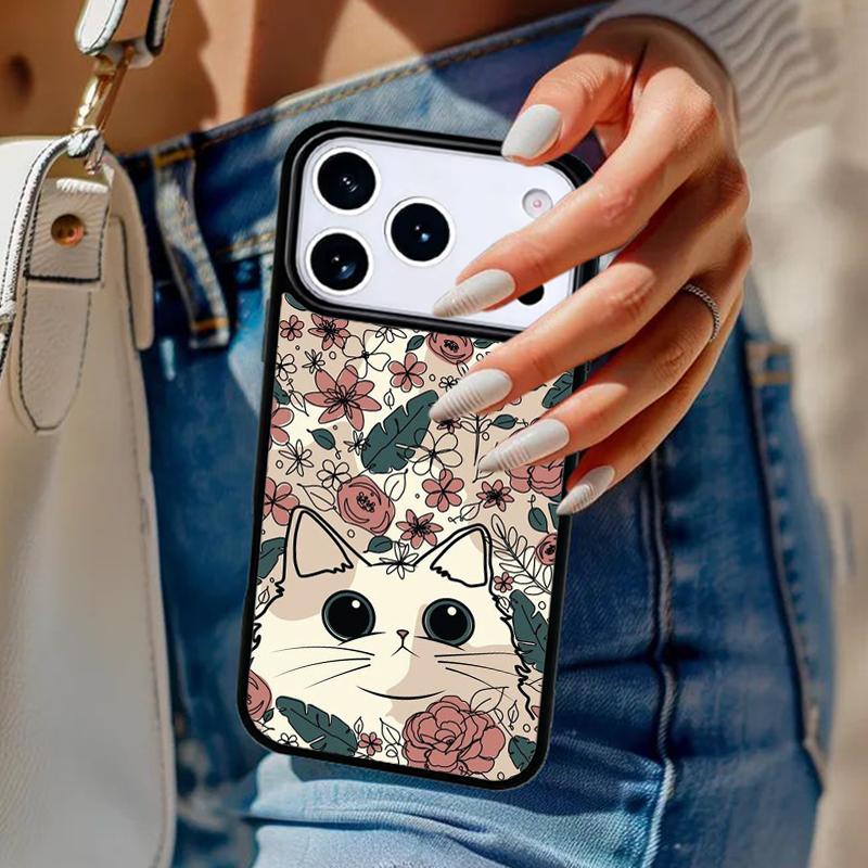 Lovely Flower Cat Animal Pattern Phone Case For iPhone 17 Air 14 15 13 12 Max Cover For Apple 16e 11 Pro Max Plus Coque