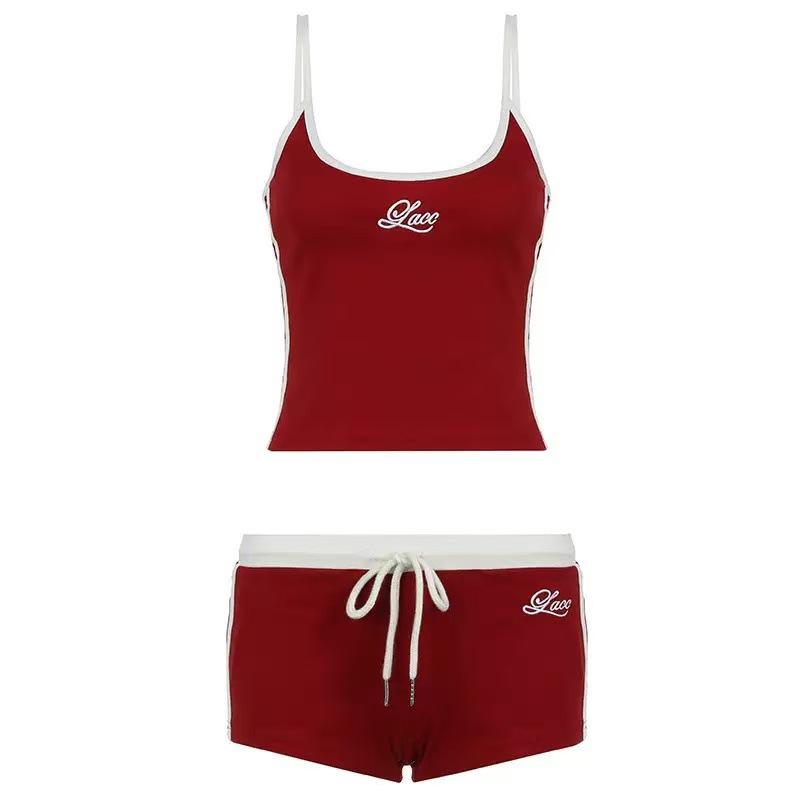 Summer Sporty Casual Two-Piece Set: Embroidered Sling Vest & Shorts for Girls