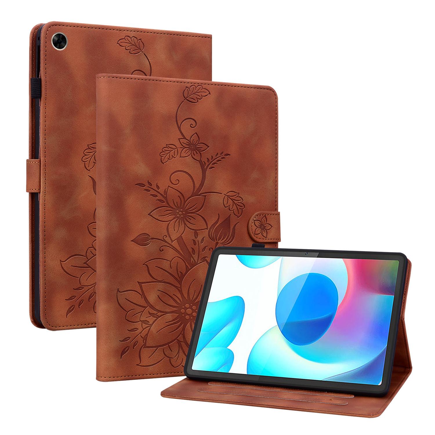

Для Realme Pad (Моделі RMP2102, RMP2103) Чохол для планшета зі штучної шкіри з вишуканим квітковим тисненням Realme Pad коричневий