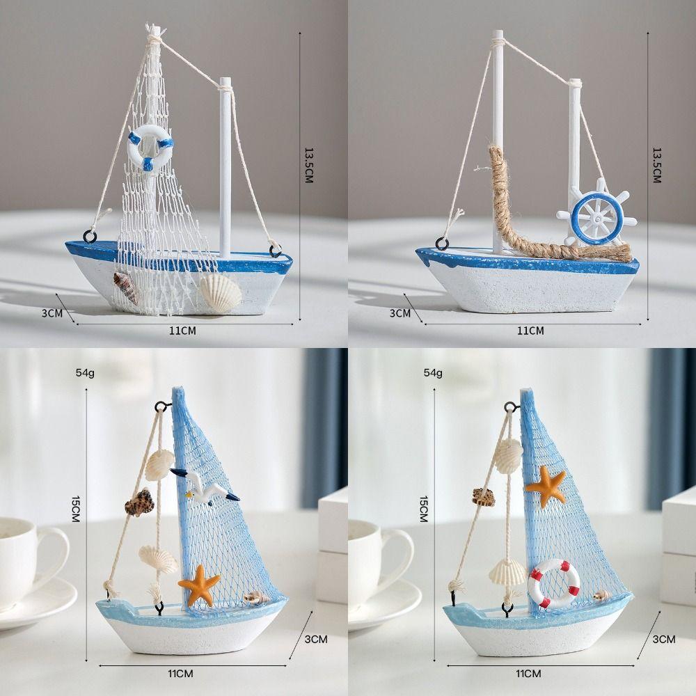 Mediterranean Style Sailing Boat Model Handmade Nautical Decor Miniature Sailboat Party Decoration