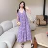 2024 Summer French Color-Blocked Tassel Suspender Dress