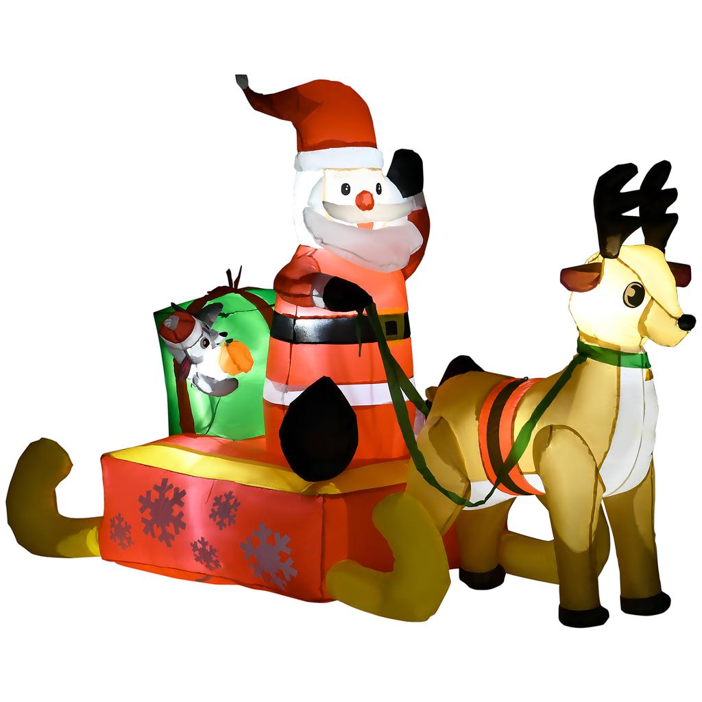 4ft Christmas Inflatable Santa Claus Sledge Sleigh Reindeer Blow Up Decoration Xmas Décor for Garden