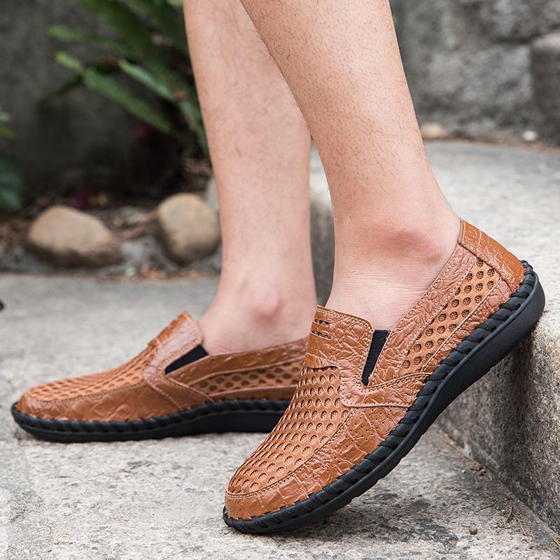 Men's White Loafers Slip-On Grey Driving Flat Black Hiking Shoes Walking Orthopedic Handmade Shoes Plus Size